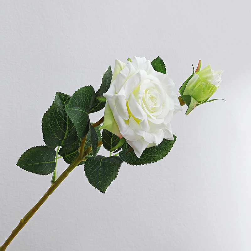 Flower 2 Head Moist Feeling Fake Rose Flower Plant Wedding Home Furnishing Decorative Flower Arrangement Green Plant Green Plant 53101 Silk Flower 19