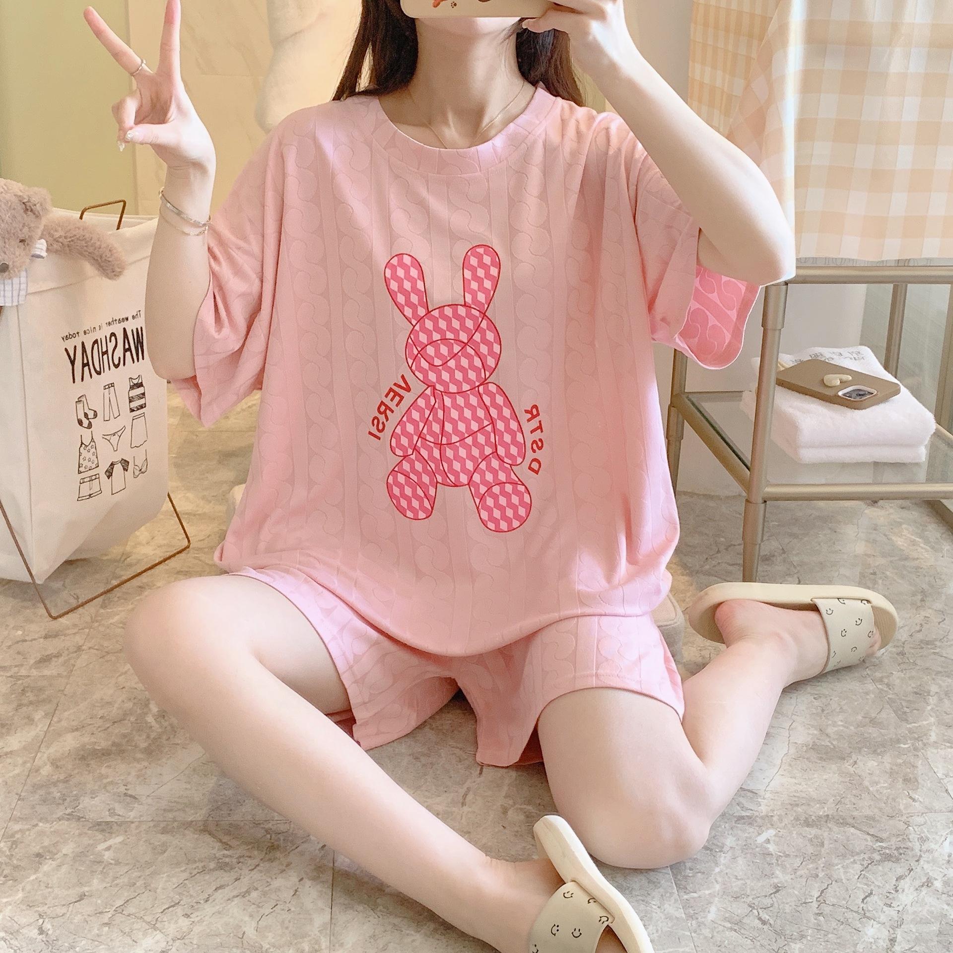 加肥加大码300斤睡衣女夏pajamas胖女孩卡通可爱短袖短裤家居服