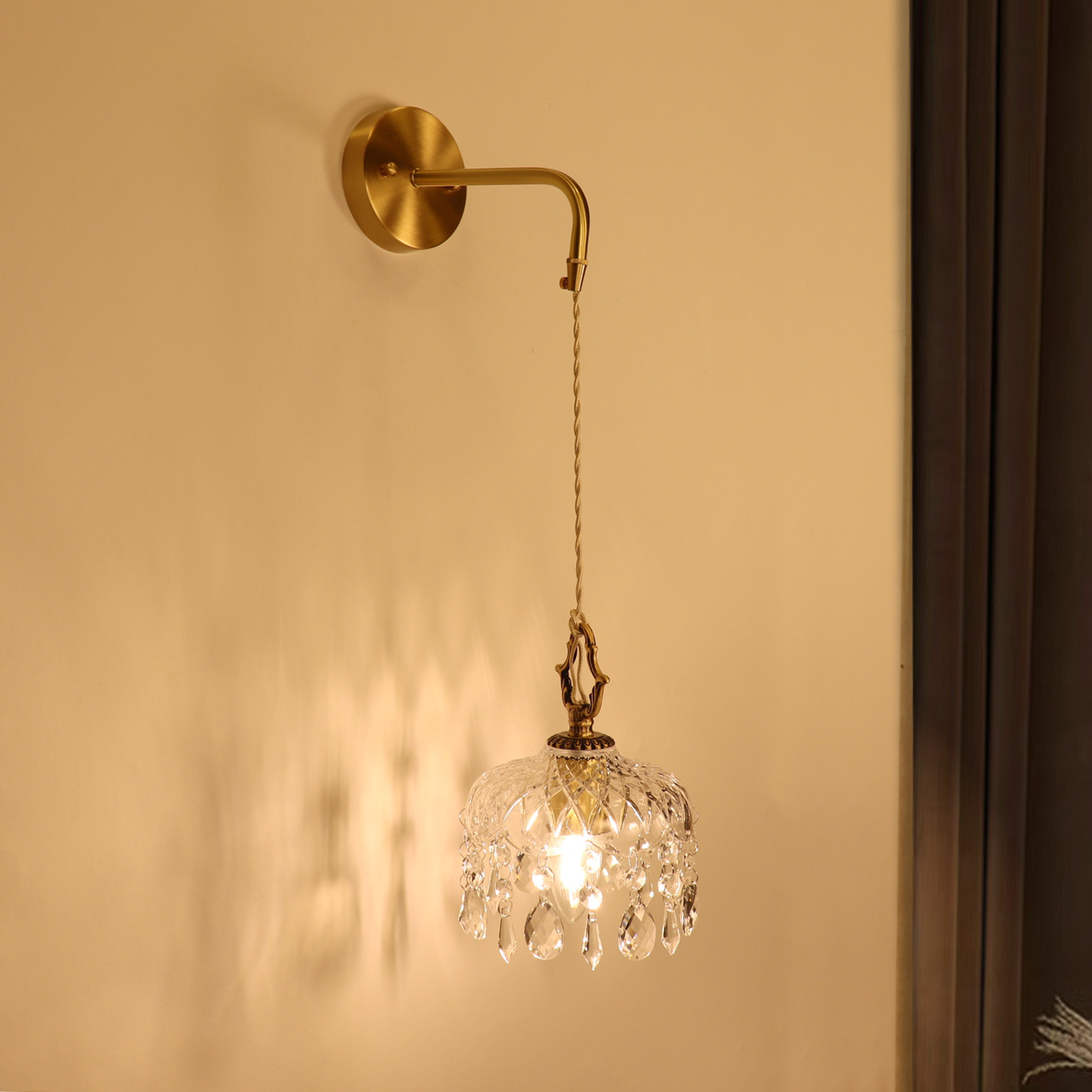 法式中古宫廷轻奢水晶壁灯美式卧室床头欧式复古全铜客厅背景墙灯