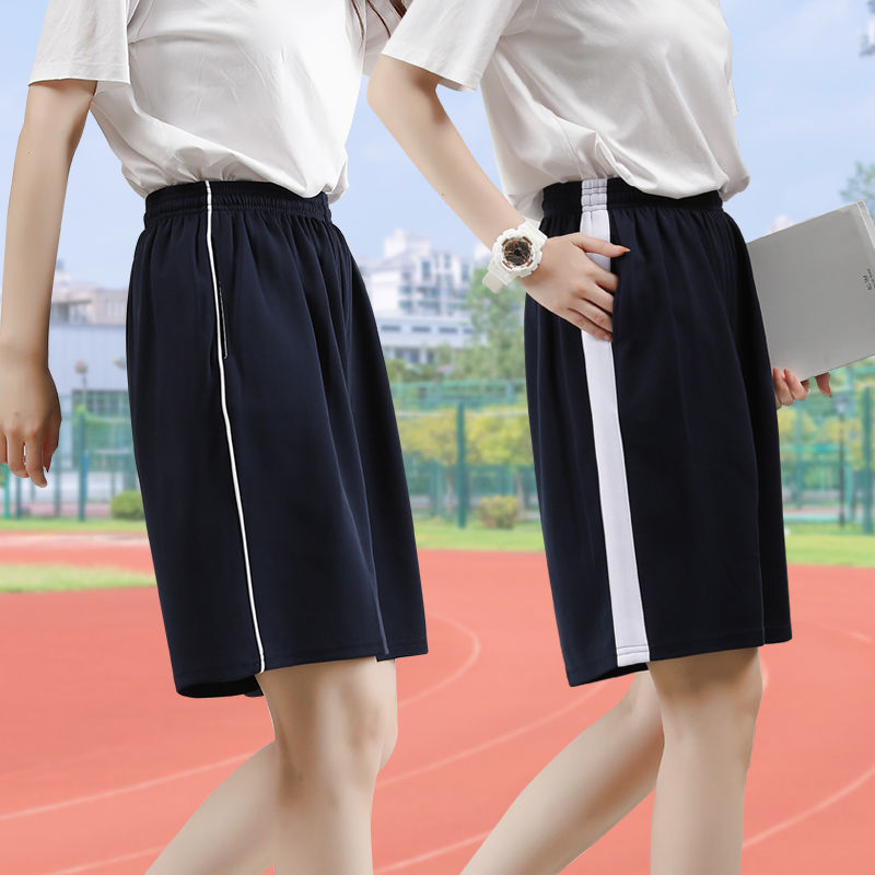 运动裤五分裤女生校裤男女一条杠短裤宽白边夏季初中学生校服裤子