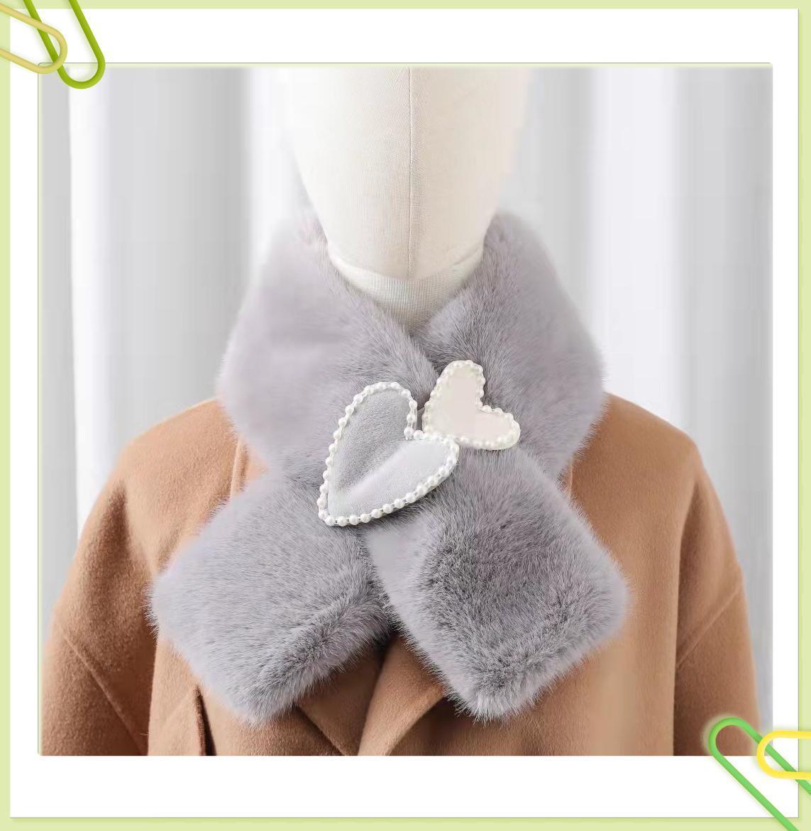 New Winter Thick Mid-Length Anti-Rabbit Fur Cross Scarf Cute Love Scarf Female Texture Boutique Hot Sale