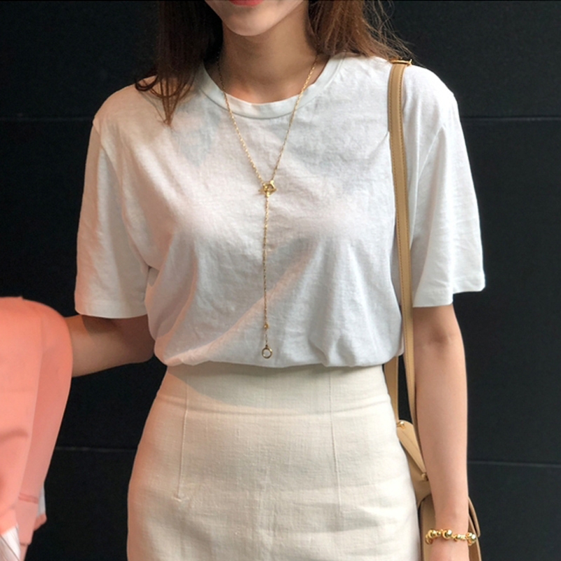 纯色短袖女夏ins潮新款女装白色t恤女宽松半袖百搭棉质体恤上衣女