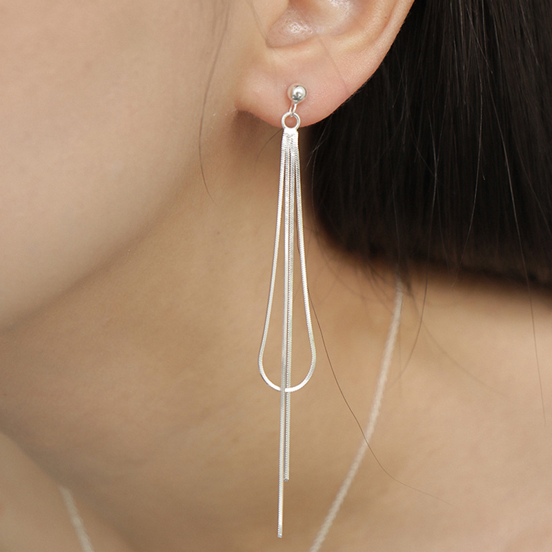 艺选 长款名媛耳链气质高级感耳坠水滴椭圆形多层蛇骨链流苏耳环