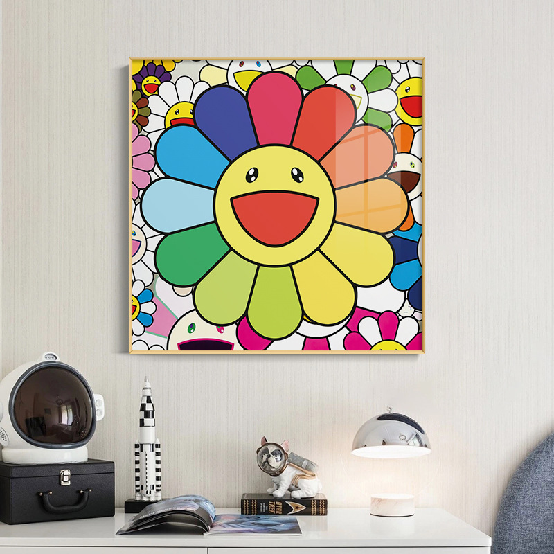 小红书村上隆太阳花装饰画日式卡通卧室挂画儿童房墙壁画柜台摆画