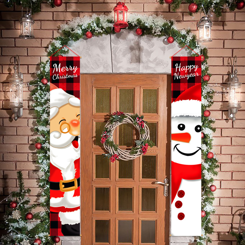 Cross-Border New Arrival Creative Cute Printing Elderly Snowman Door Curtain Couplet European and American Door Hanging Party Atmosphere Layout Supplies