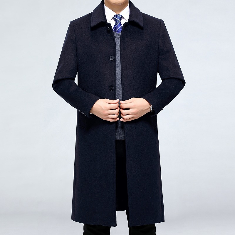 品牌代发中年双面羊绒大衣男长款翻领羊毛呢子外套中老年爸爸装