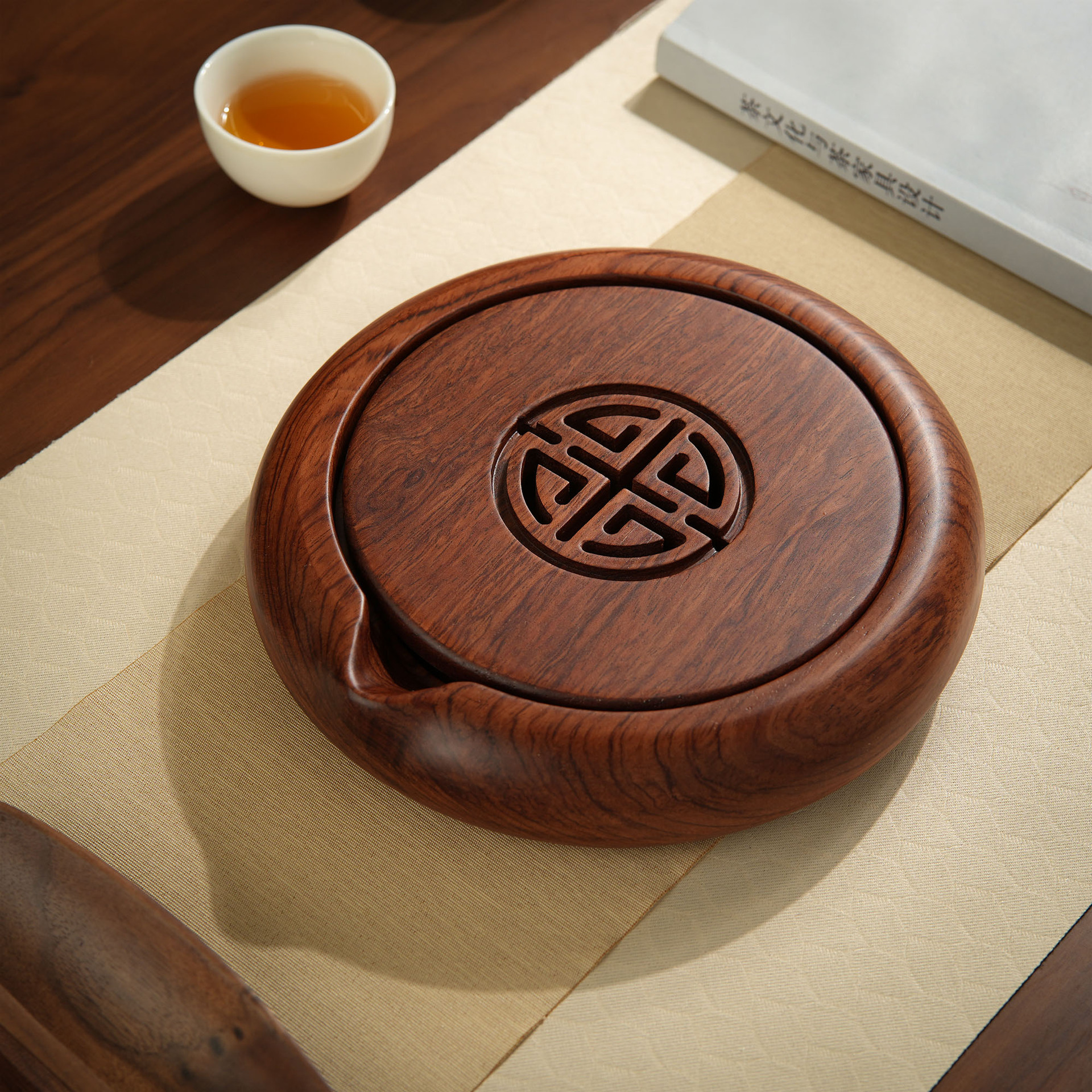 花梨木开口笑储水茶盘家用功夫茶具高端实木泡茶蓄水式盘简约茶台