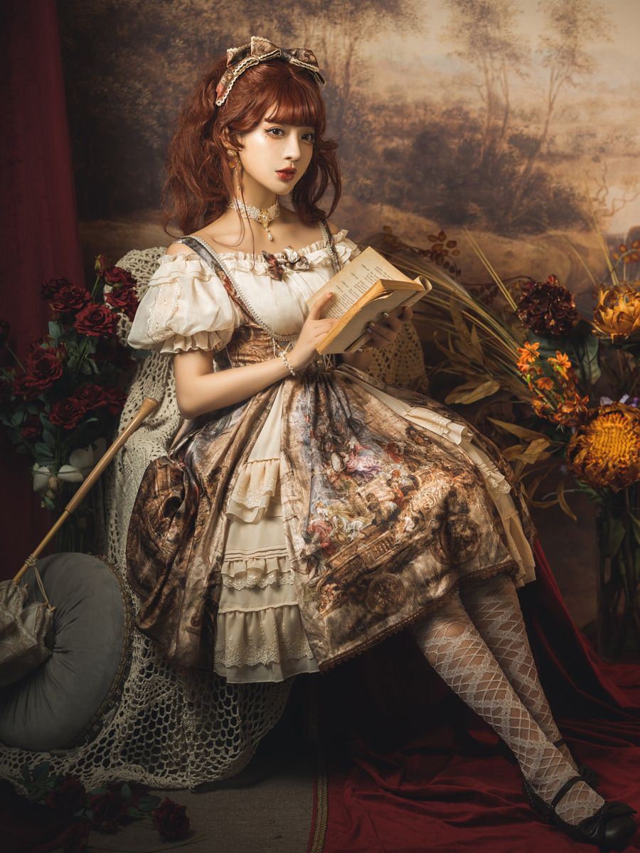 克洛莉雅jsk 原创油画柄lolita优雅cla系宫廷风连衣裙