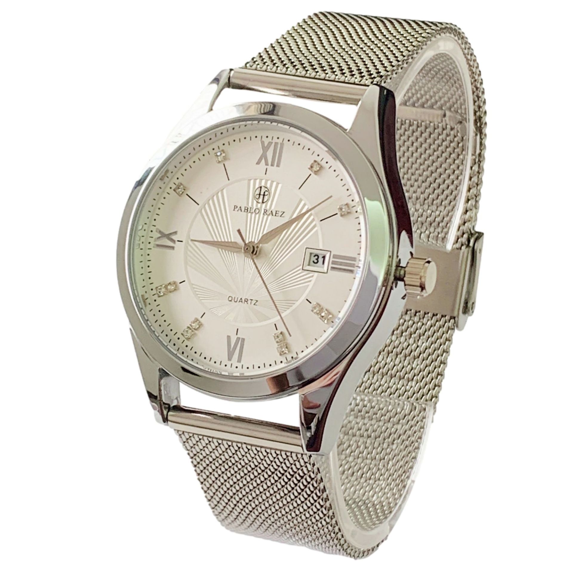 pablo raez新品时尚男士腕表不锈钢网带设计银色潮流气质男表包邮