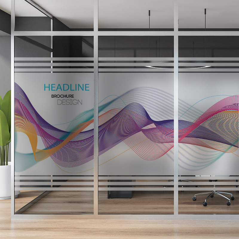 办公室玻璃贴纸logo磨砂静电贴膜白色线条走廊玻璃门uv打印贴