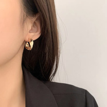 韩系复古金色港风圈圈耳环女2024新款高级感耳圈小众设计金属耳饰
