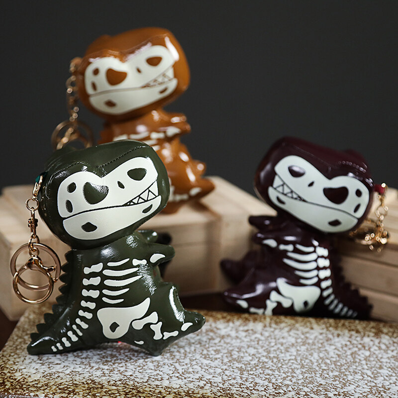 夜光小恐龙公仔挂件皮革钥匙扣情侣款酷炫彩色反光包包挂饰礼盒装