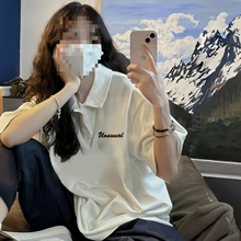 夏季新款短袖t恤女情侣上衣半袖Polo衫显瘦韩版宽松大码学生白色