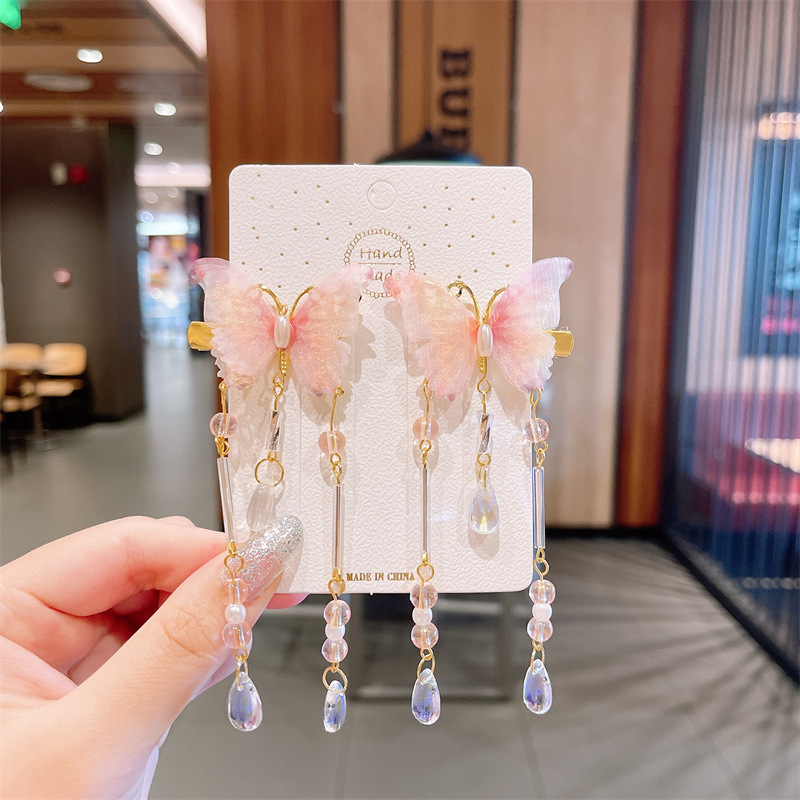 Children's Hair Accessories Little Girl Ancient Style Han Chinese Clothing Headdress Chinese Style Girl's Hairpin Princess Tassel Butterfly Barrettes Headdress Flower