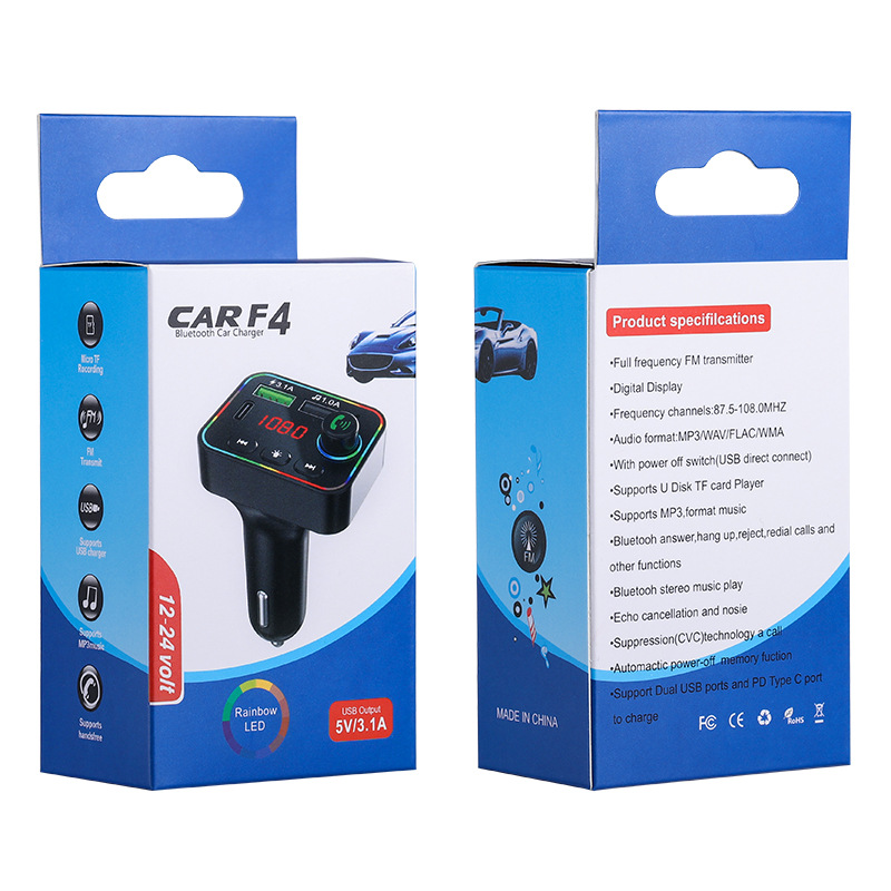 Car Bluetooth Mp3 Player Smart Bluetooth 5.3 Chip U Disk/Tf Card F4 Colorful Headlamp Car