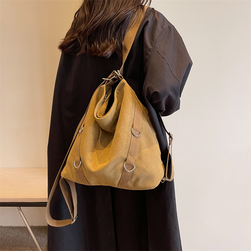 Dual-Use Shoulder Bag Large Capacity Vintage Canvas Bag Female 2023 New College Student Backpack Easy Matching Tote Bag