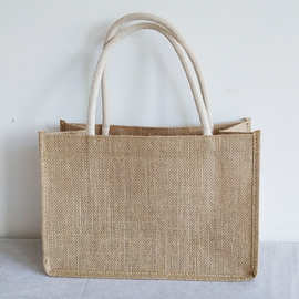 手提袋亚麻布袋购物袋改造包棉麻手提书袋黄麻购物亚麻袋