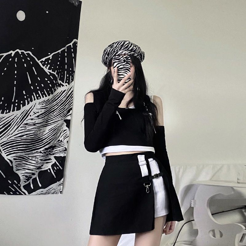 甜酷短裙套装辣妹女装蹦迪气质酷女孩穿搭酷拽风格暗黑系帅气连衣