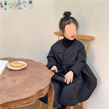 韩国童装女童连衣裙秋冬季儿童洋气夹棉菱格长裙棉裙小女孩公主裙
