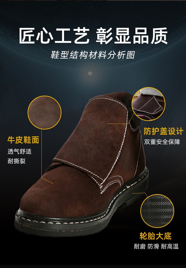 Resin Sole High Temperature Resistant Safety Shoes Men's Cowhide Breathable Welder Safety Shoes Anti-Smashing Protective Footwear Work Shoes Wholesale