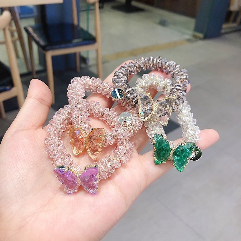 韩版东大门ins网红珍珠发绳女水晶蝴蝶发圈扎马尾扎头发头绳-阿里巴巴