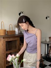 韩系不规则吊带无袖T恤女夏季设计感小众独特别致洋气小衫上衣潮