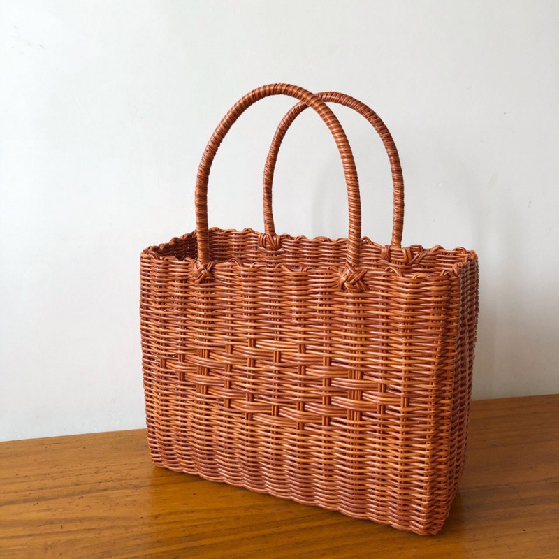 野餐篮子藤编仿藤手工编织篮野餐篮采摘家居菜篮子手提篮子清花纹