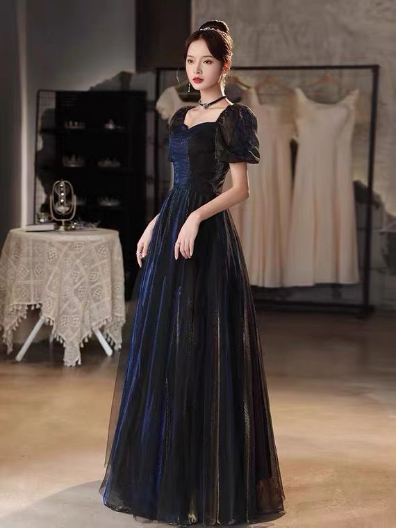 艺考钢琴演奏黑色晚礼服女2022新款年会法式气质长款主持人晚礼服