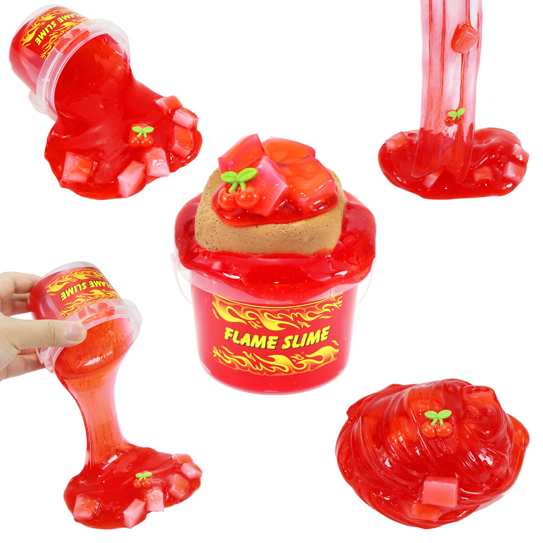 amz 樱桃史莱姆 diy彩泥水晶泥套装儿童解压玩具牛头胶玩具厂