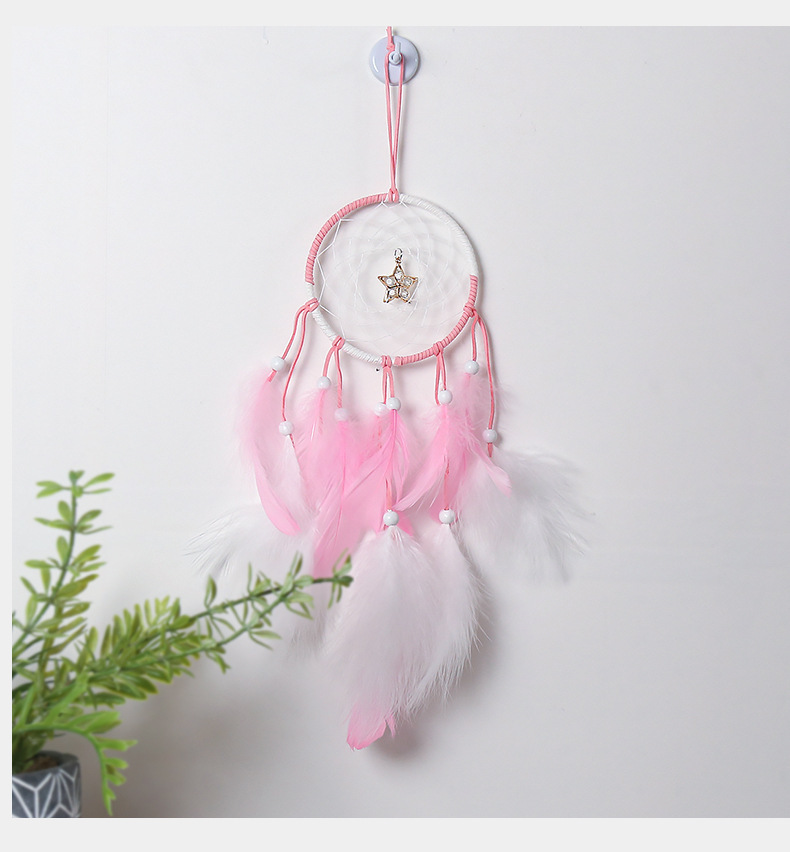 少女心 家居装饰羽毛吊饰 五角星捕梦网挂饰 房间装饰 空中吊饰