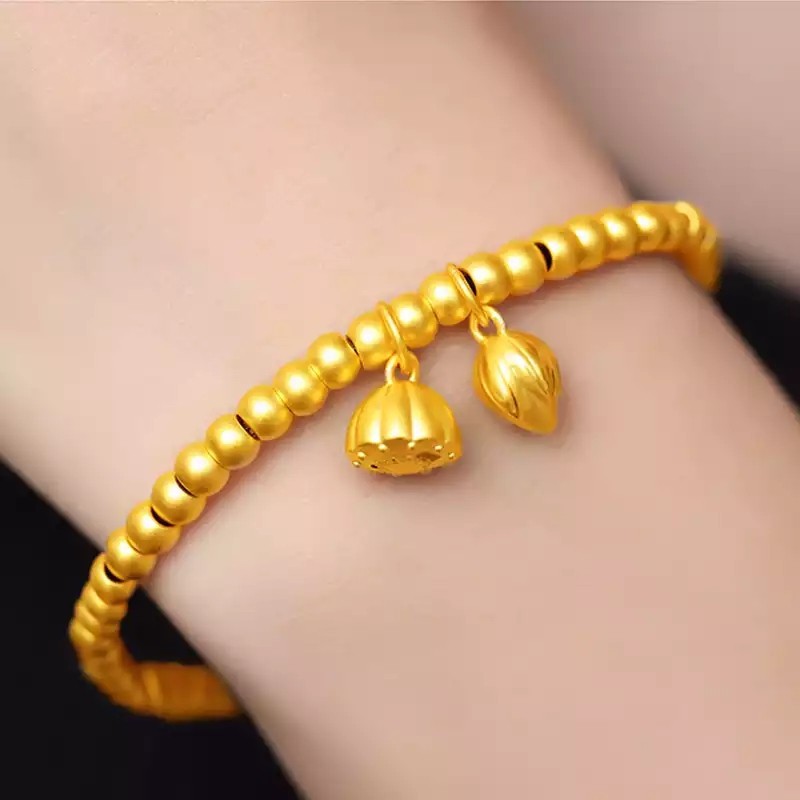 两世欢手链女古法黄铜镀金黄金越南彩金小金珠莲蓬转运珠手串
