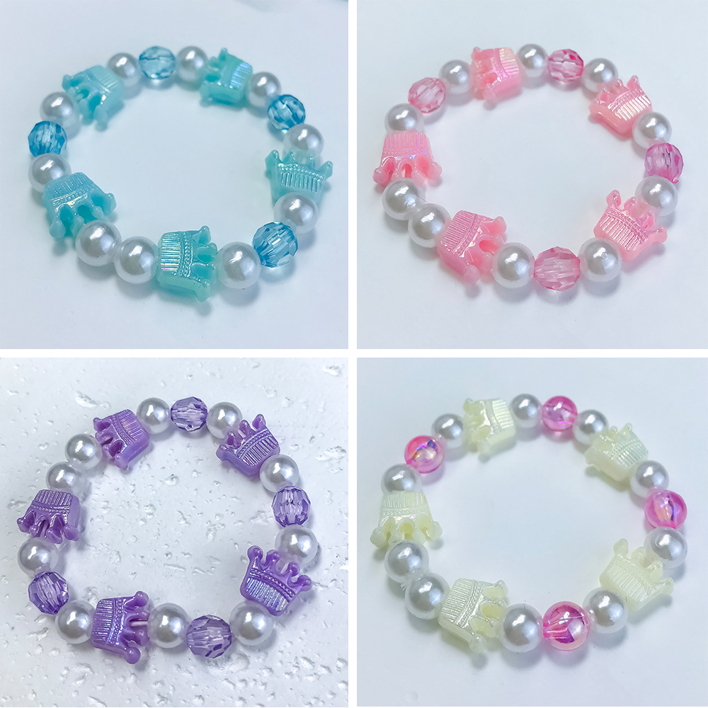 跨境儿童皇冠手链可爱小女孩珍珠手串女童公主表演亚克力串珠饰品
