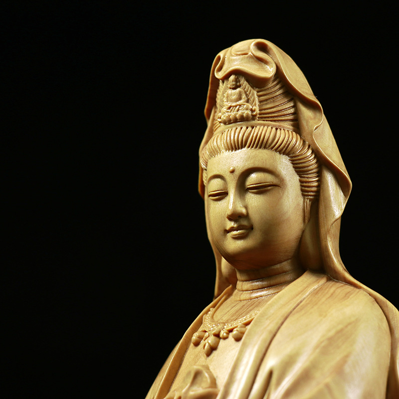 黄杨木雕家居客厅实木雕刻手工艺品佛像摆件观音菩萨厂家批发代发