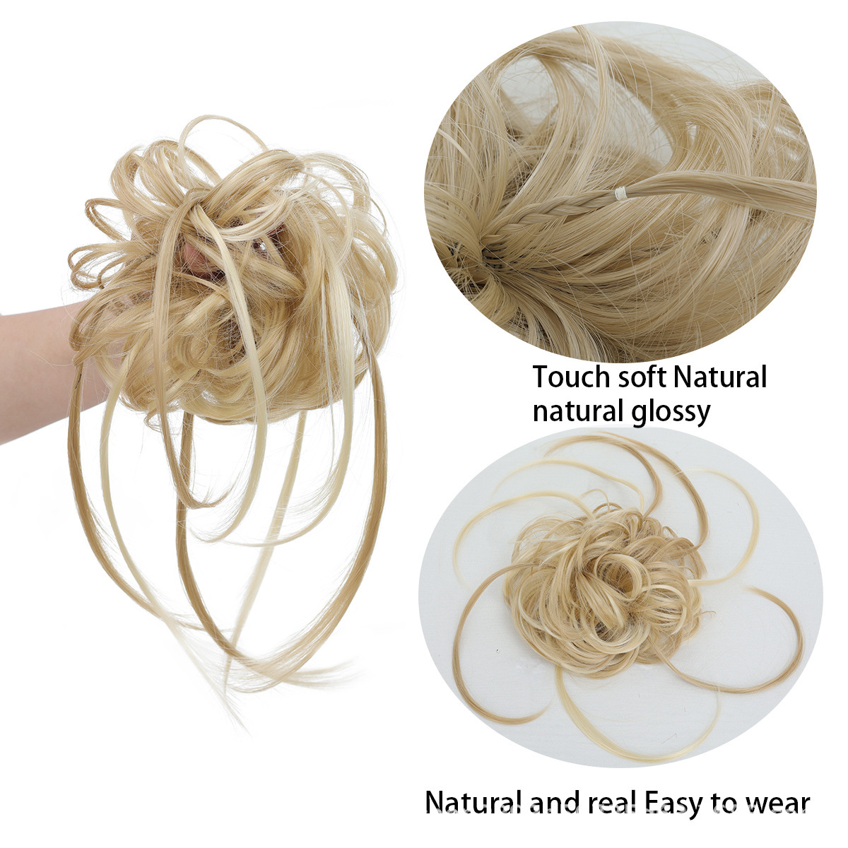 European and American Foreign Trade Amazon Fashion Bud Bun Natural & Fluffy Messy Long Hair Braid Artificial Hair Bun Manufacturer Batch