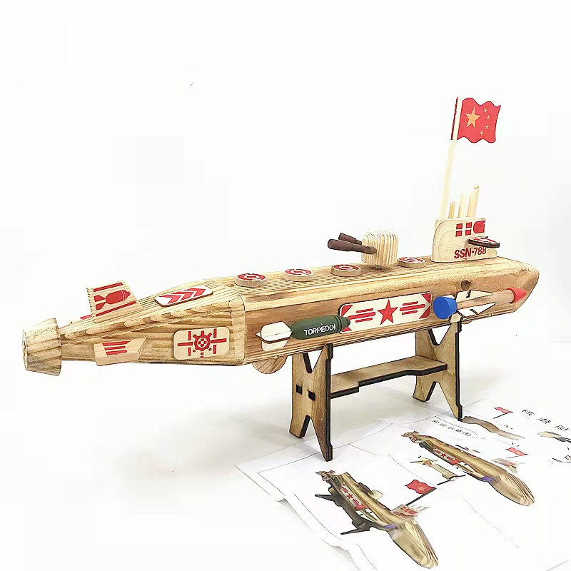 木质军事模型军舰艇船舶巡洋舰潜水艇中国海军核潜艇成品摆件