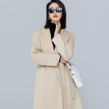 秋冬新款韩版女装高端气质骆驼绒大衣女士双面呢加长羊绒大衣批发