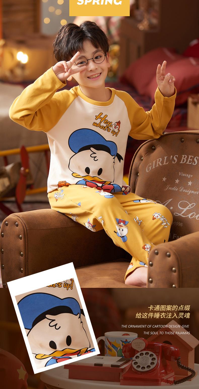 儿童睡衣男孩春秋纯棉长袖男童中大童圆领卡通全棉宝宝家居保暖衣