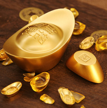 金条摆件元宝沙金黄招财假金砖金块仿真黄金铜道具开业礼桌面创意