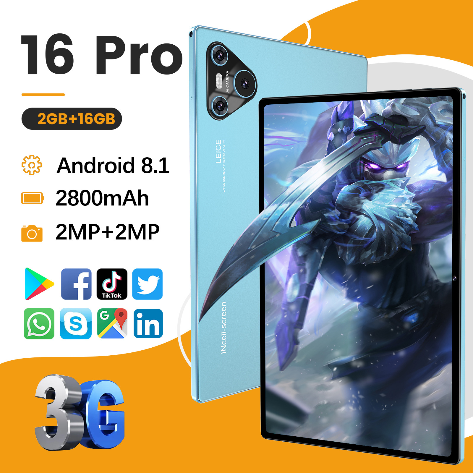 跨境平板电脑16 pro 10.1寸大屏 3g 2 16安卓系统8.