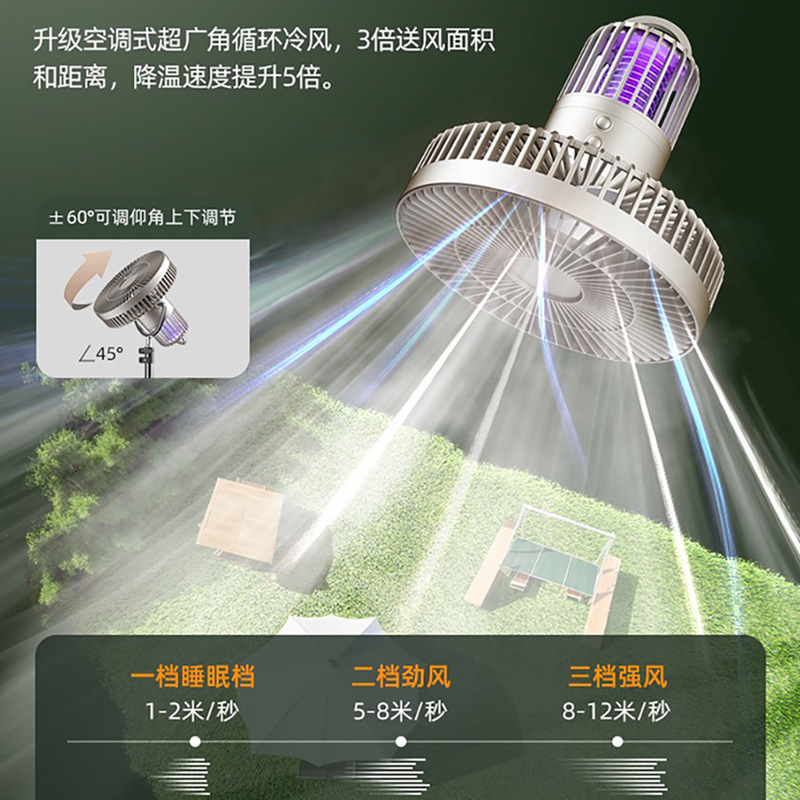 New Outdoor Camping Fan Convenient Camping Tent Ceiling Fan Lights USB Power Bank Tripod Mosquito Repellent Fan