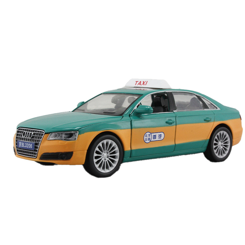 升辉1:32 奥迪a8出租车合金模型 开门声光回力仿真北京的士玩具车