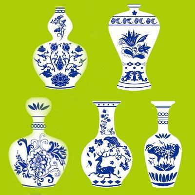 花瓶形状卡纸青花瓷手绘手工制作填色彩色幼儿园创意diy美术材料