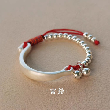 宝宝款999足银宫铃铛手链 刻字银珠手工编织红绳纯银手链女男儿童