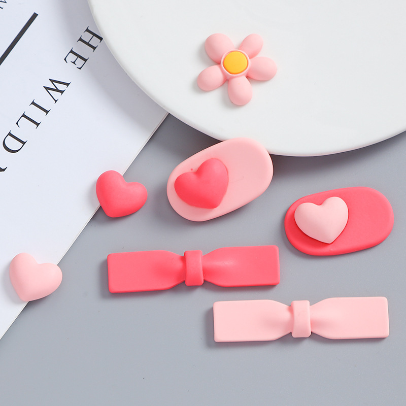 Cute Pink Love Heart Bow Tie DIY Cream Glue Goo Card Material Handmade Jewelry Resin Hair Accessories Small Accessories