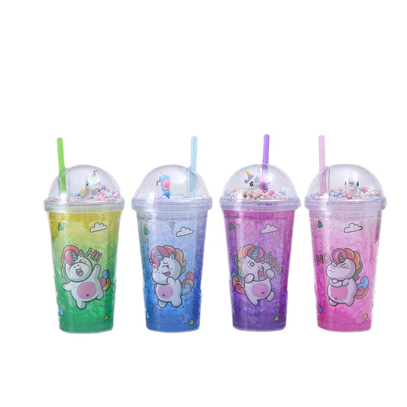 New Unicorn Cup with Straw Creative Ice Crushing Cartoon Drinking Cup Portable Student Plastic Cup Wholesale