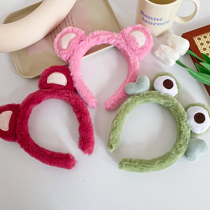 Autumn and Winter New Fluffy Hair Band Cartoon Frog Female Washing Face Hair Band Headband Cute Strawberry Bear Ears Hairware