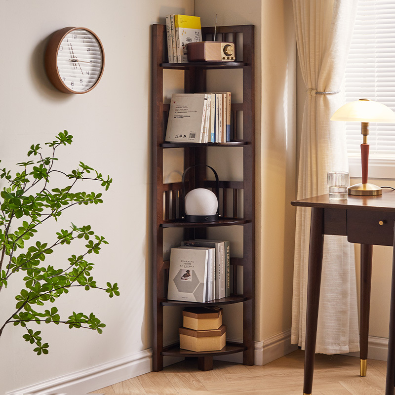 家逸实木转角书架置物架三角储物立式书架角落拐角收纳架墙角书架