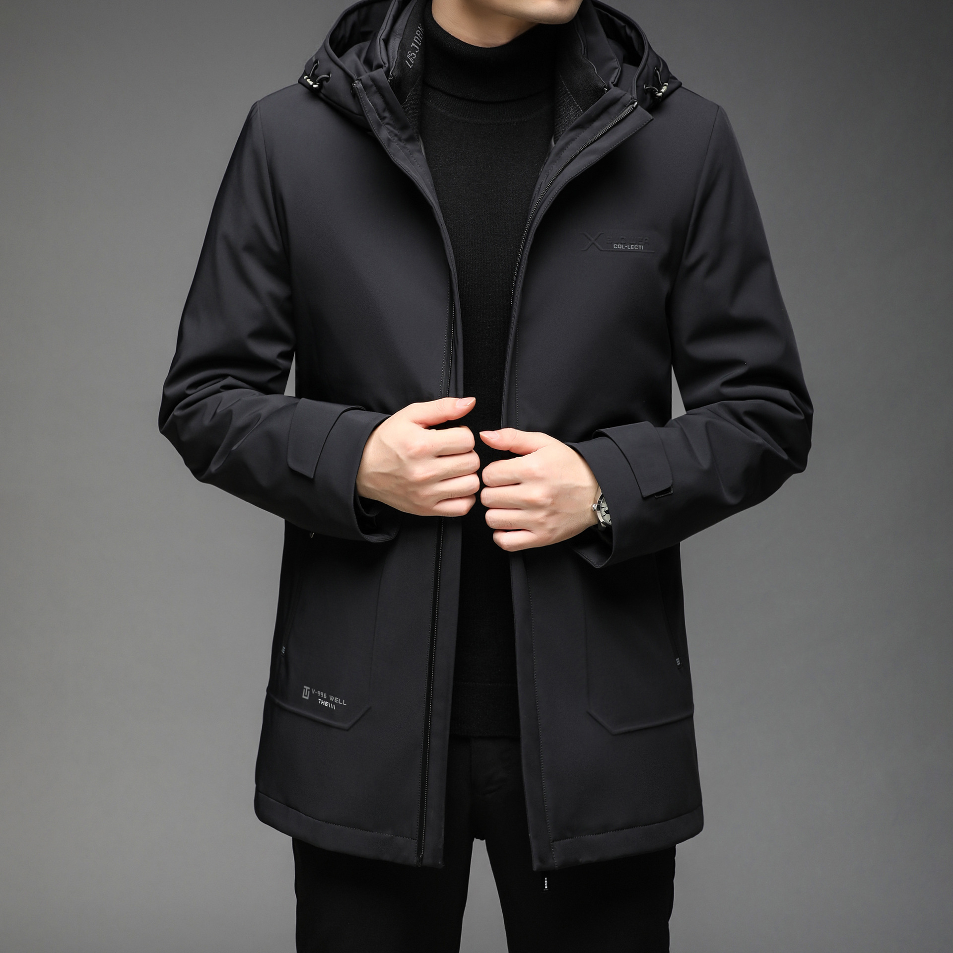 太子龙冬季加厚羽绒服男中长款2021新款男装时尚连帽90白鸭绒外套