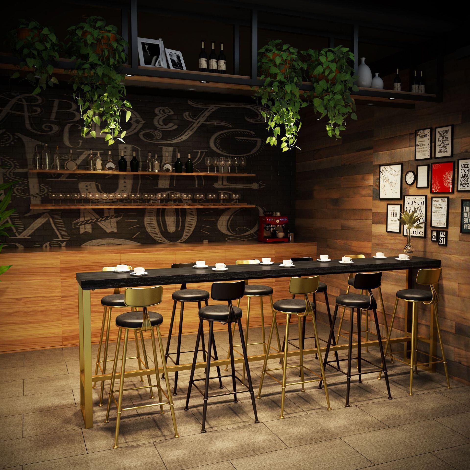 美式实木吧台桌in家用奶茶店餐厅长条桌椅酒吧台靠墙休闲高脚桌子