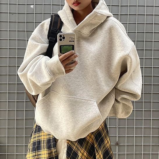 美式套头连帽卫衣女宽松慵懒风欧美跨境复古高街白橡木印花上衣冬